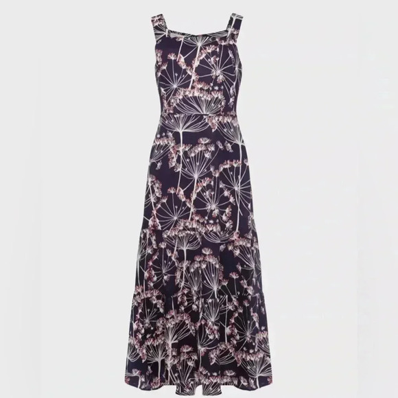 Hobbs London Lynley Flax Linen Midi Dress in Blue & Ivory Size U.S 14 - Picture 1 of 10